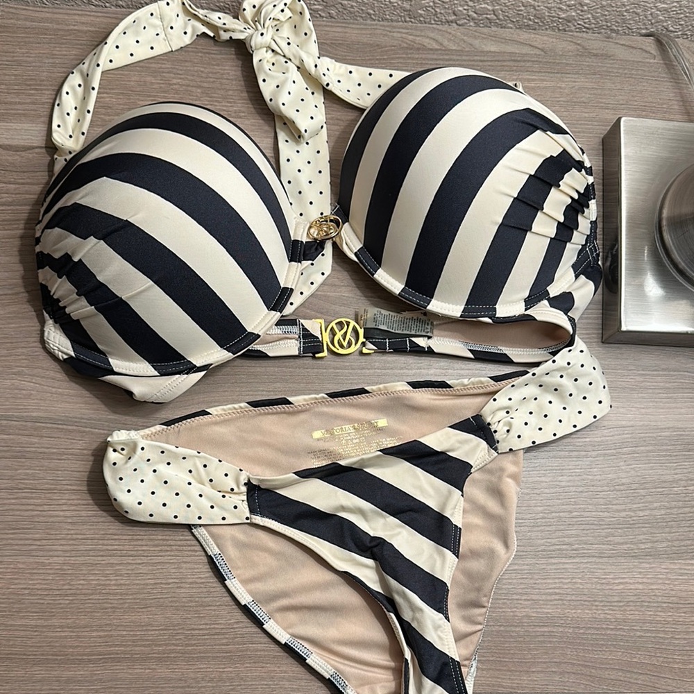 Striped Black and White Bikini Set